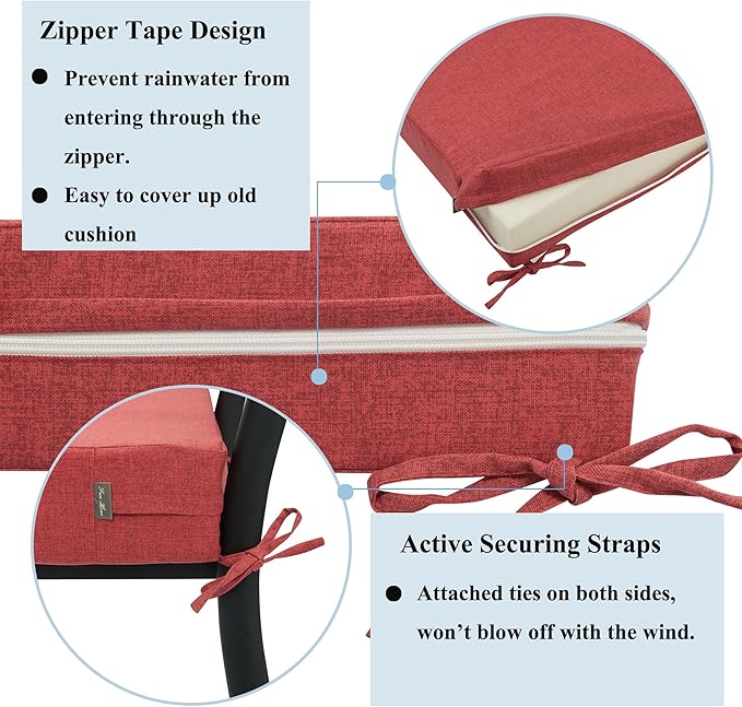 FUNHOME 2 Pack Outdoor Cushion Slipcovers 24" x 24" x 4", No Insert! Water-Resistant Patio Chair Seat Cushion Covers with Zipper and Tie, Replacement Cover Only(Sangria Red)