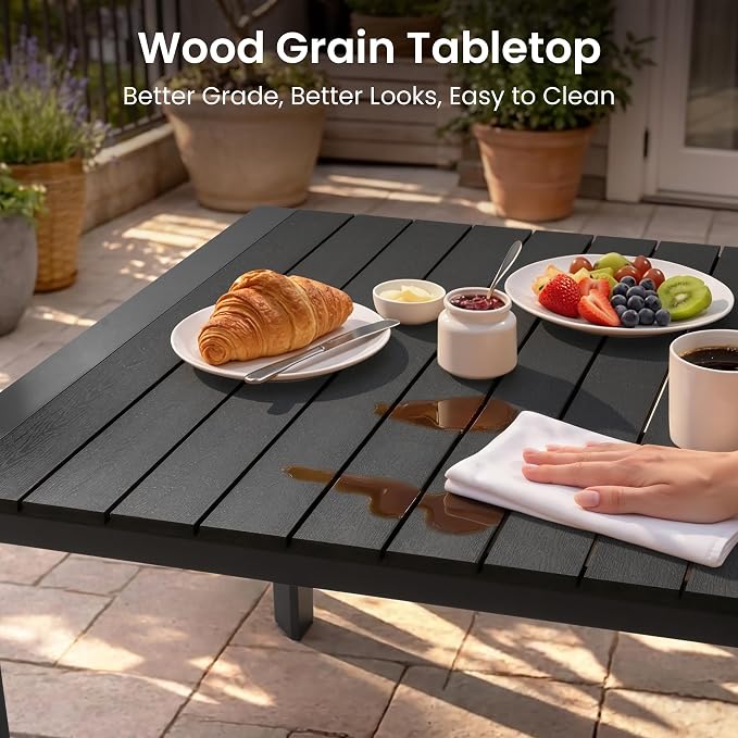 Crestlive Outdoor Dining Table for 8, Patio Table with Umbrella Hole, Aluminum Frame & WPC Wood-Like Tabletop Ideal for Garden, Backyard, and Indoor