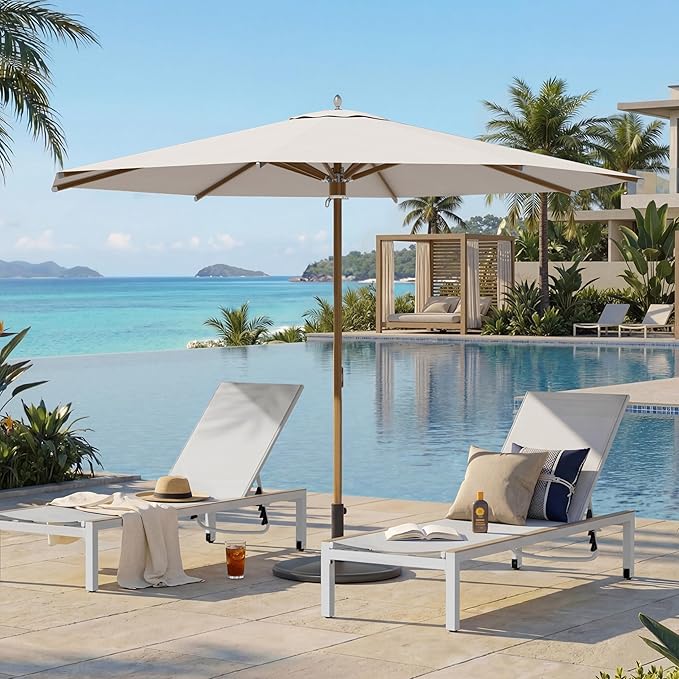 Grand patio 11 FT Sunbrella Patio Umbrella, Outdoor Umbrella with 8 Faux-Wood Grain Aluminum Ribs, Waterproof for Poolside, Deck, Backyard, Beige