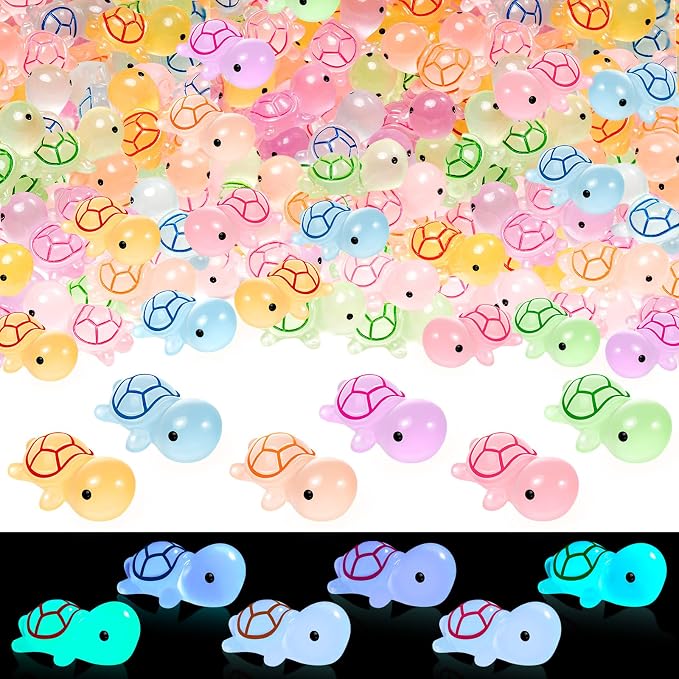 488PCS Luminous Mini Resin Turtle 8 Color Tiny Turtle Figurines Bulk | Miniature Turtles Animals Glow in The Dark, Tiny Turtle Figurines to Hide, Micro Ocean Garden Landscape, Aquarium, Dollhouse
