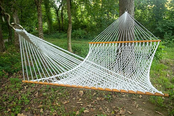 East Wind Rope Hammock, 12ft Length x 5ft Width, Large, Weather-Resistant (White)