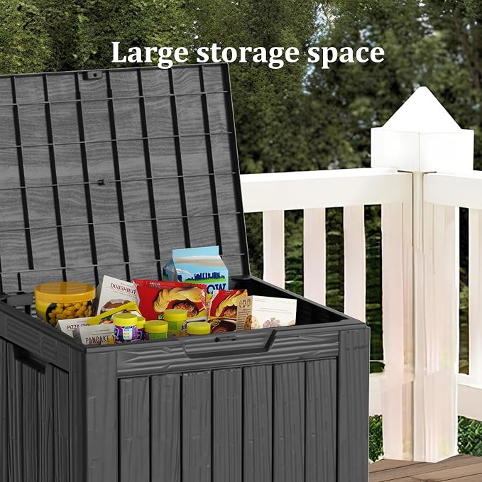 TARKARI 35 Gallon Outdoor Storage Box Waterproof, Resin Deck Boxes with Lockable Lid & UV-Resistant for Patio, Pool, Garden Furniture Cushions & Accessories, Black