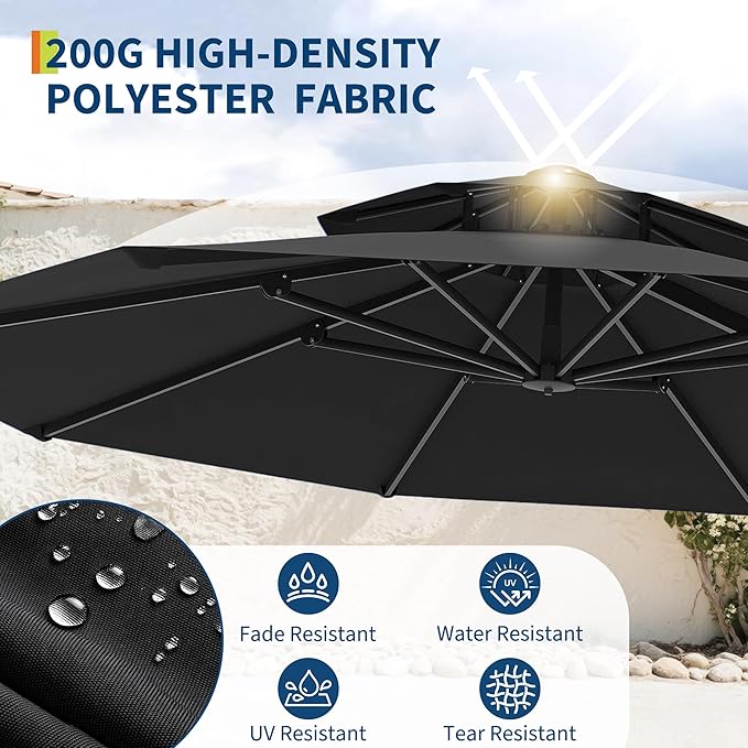 GarveeLife 10FT Patio Umbrella, Offset Cantilever Outdoor Patio Table Umbrella, UV Protection, Fade Resistant Polyester, Easy Tilt Adjustment for Pool, Deck, Garden, Backyard, Black