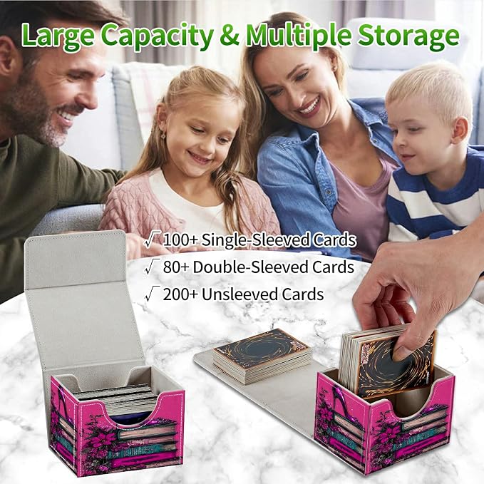 Card Deck Box for MTG, Cards Storage Box Fits 120+ Sleeved, Leather Small Size Strong Magnetic Closing Card Case for Board Games Magic TCG CCG Baseball Collection, Pink High Heels