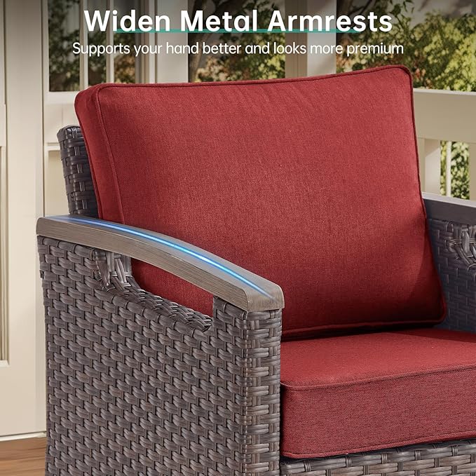 Luxury Outdoor Swivel Rocker Patio Chairs Set of 4 - Heavy Duty 4 Piece Patio Furniture Set All Weather Wicker Glider Set with Comfort Thick Cushion for Porch, Poolside and Deck - Red