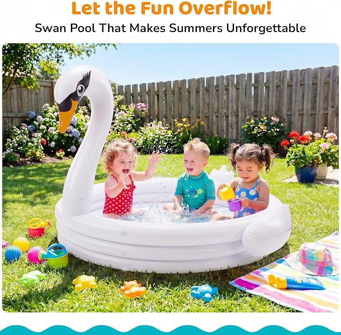 White Swan 48" Inflatable Kiddie Pool Holds 65 Gallons of Water - Kids Blow Up Kiddie Pools for Toddler 1-3, Summer Outdoor Kids Swimming Toys for Boys & Girls Play Center Kiddy Outdoor Swimming Pool