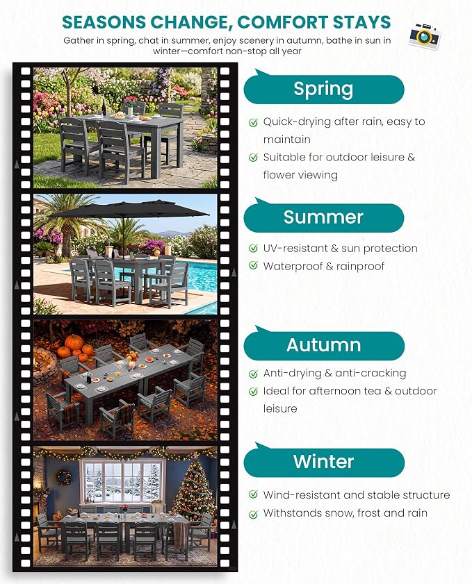 SERWALL Armless Outdoor Dining Cahir Set of 2, Gray | SERWALL Patio Dining Chair, All Weather Dining Chair Set of 2, Outdoor Dining Chair with Widened Seat, Gray