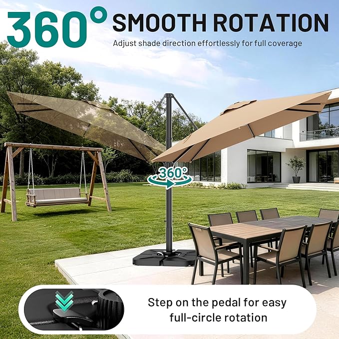 AreShark 8 X 8 FT Cantilever Patio Umbrella, 360-Degree Rotation Round Hanging Offset Umbrella with Crank, Heavy Duty Patio Umbrella for Patio, Pool, Garden, Deck, Beige