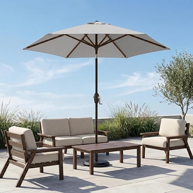 7.5ft Patio Umbrella, Outdoor Table Market Umbrella with Smooth Crank Lift, 6 Windproof Fiberglass Ribs, UPF50+ UV Protection for Deck, Pool, Garden and Backyard