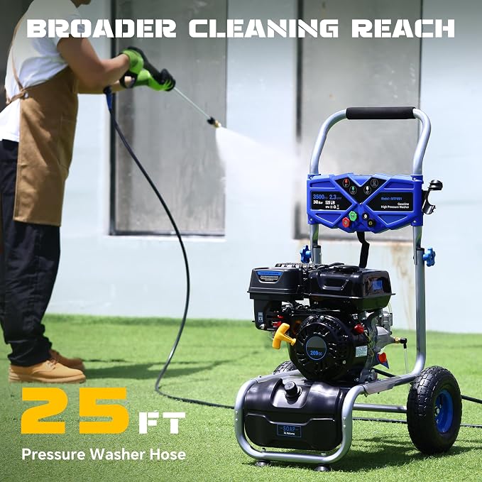 Pressure Washer Gas Powered 3500 PSI 2.3 GPM, 209CC Engine Gas Pressure Washer with 25FT Hose & 4 Quick-Connect Multi-Angle Nozzle, High Pressure Washer for Outdoor Cleaning