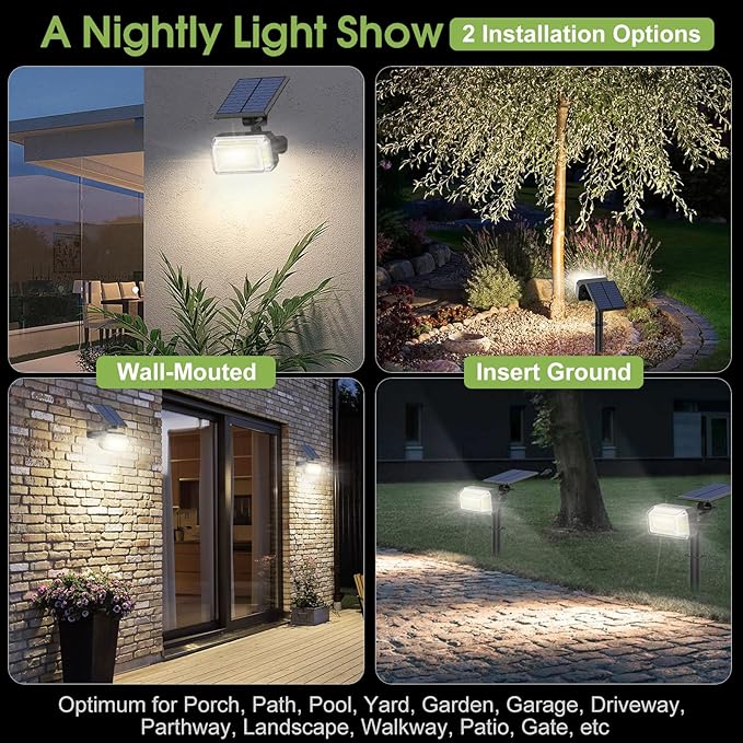 WENATY 102 LED Solar Spot Lights Outdoor Waterproof IP65, Adjustable Landscape Spotlights, [8 Pack/4 Modes] Auto On/Off Solar Powered Flood Lights for Outside Yard Garden Wall Pathway (Cool White)