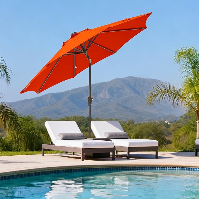 9FT Solar-Powered LED Patio Umbrella with Tilt Crank,Outdoor Market Umbrella with 32 Lights,Sunshade for Deck, Garden and Pool