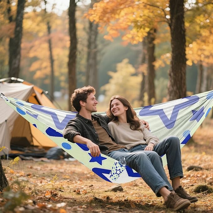 Blue Stars Dot Yellow 330lb Capacity Camping Hammocks with Tree Straps Rope Hammock for Outside Beach Patio Garden Silla hamacas para adultos