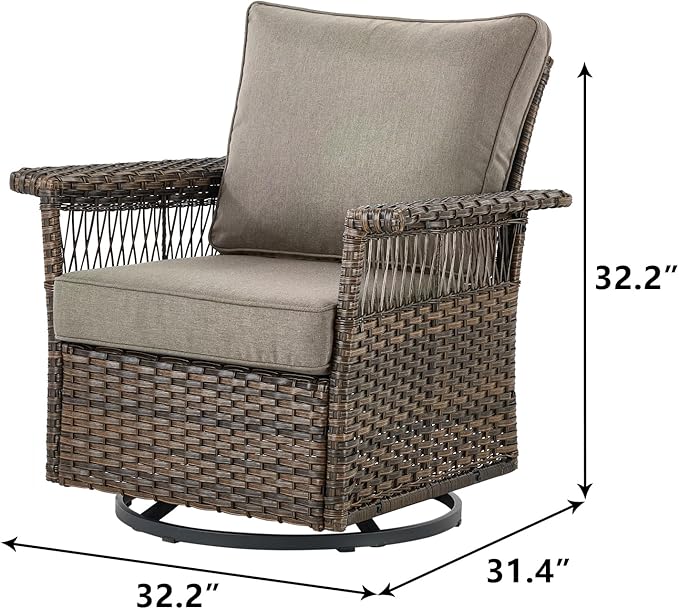 Outdoor Patio Rocking Swivel Chairs - 2PC Wicker Patio Furniture Rocker Chair Set,Rattan Glider Chair with Sturdy Frame,All-Weather PE Wicker and Cushions for Deck Porch Balcony(Brown/Grey)