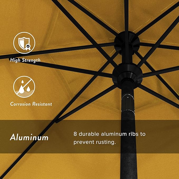 California Umbrella 9' Round Aluminum Market Umbrella, Crank Lift, Push Button Tilt, Black Pole, Pacifica