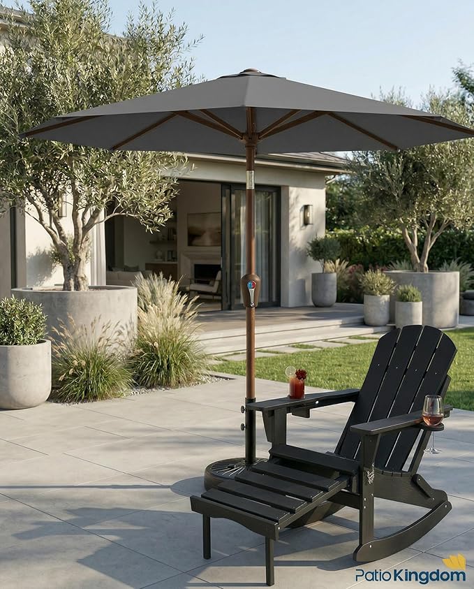 PatioKingdom 10FT Patio Umbrella with Push Button Tilt and Crank, Outdoor Market Umbrella with 8 Fiberglass Ribs, UV Protection Table Umbrella for Pool,Backyard,Garden,Deck
