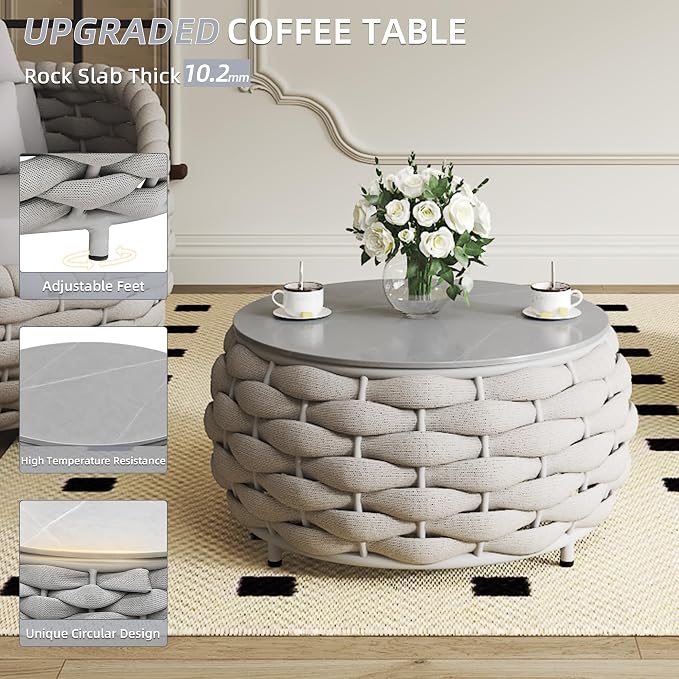 TWT 4 Piece Patio Furniture Set, All-Weather Outdoor Sectional Sofa with Coffee Table, Modern Conversation Couch Set, for Backyard Porch Garden Poolside Apartment Balcony,Light Grey