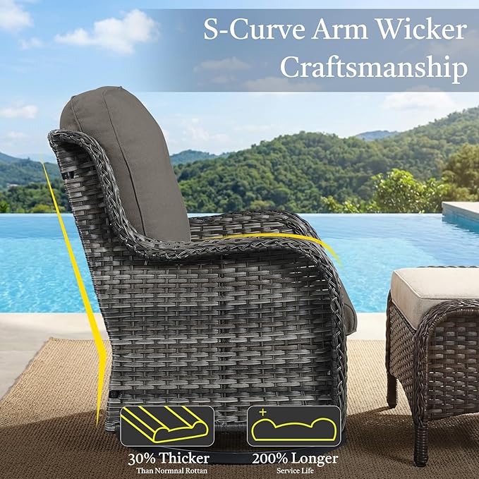6 Piece High Back Patio Furniture Set - All Weather Patio Conversation Set with 4 Inch Thick Cushions and Deep Seating Swivel Glider Chairs & Outdoor Couch for Porch Deck Yard Pool