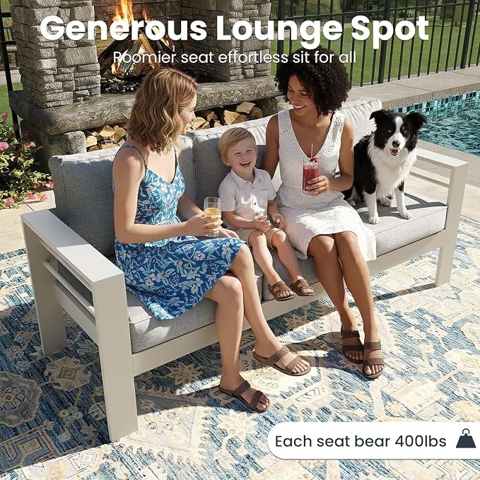 4 Pieces Modern Aluminum Patio Furniture Set, Outdoor Conversation Sets Metal Sectional Sofa with Coffee Table