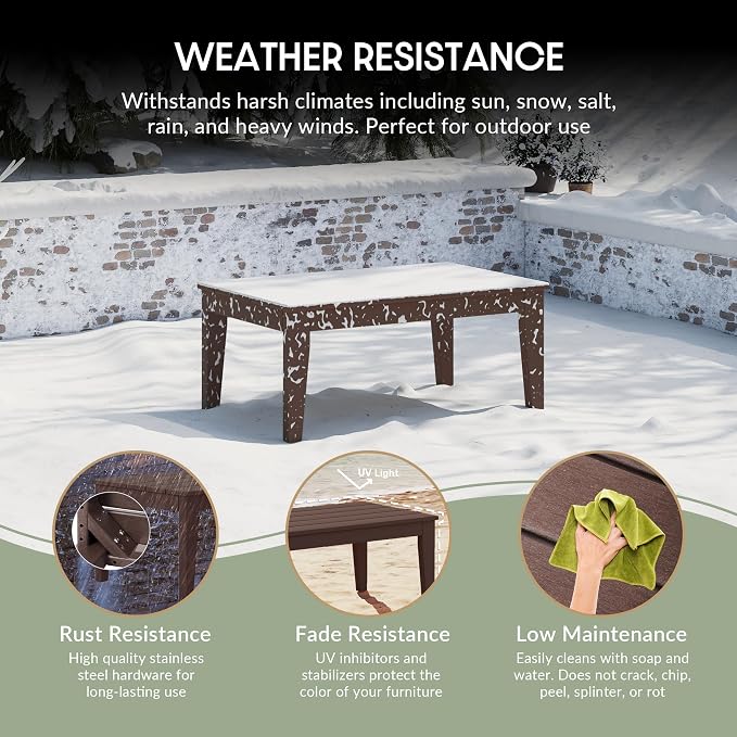 WestinTrends Malibu Low Outdoor HDPE Patio Rectangle Coffee Table, Dark Brown