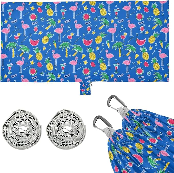 Camping Hammock Outdoor Hammocks for Outside Flamingo Watermelon Blue Beach Trees Portable Lightweight with Pockets Tree Straps Indoor