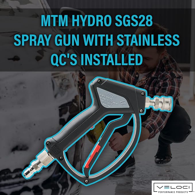 MTM Hydro SGS28 Pressure Washer Trigger Gun with Installed Stainless Steel Connection Fittings Commercial Grade