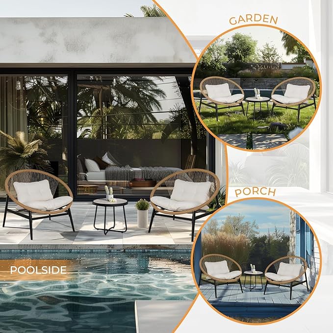 Grand patio 3-Piece Outdoor Patio Conversation Set, Patio Wicker Seating Set, Oversized Chairs with 4.75" Cushion Coffee Table for Garden Poolside Backyard Lawn