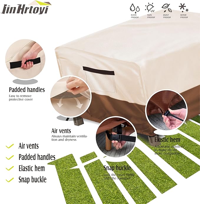 JinHrtoyi Patio Square Table Cover,40Wx40Dx23H Inches 100% Waterproof Heavy Duty Outdoor Coffee Table Cover,Beige&Brown Modern Style Outdoor Furniture Covers