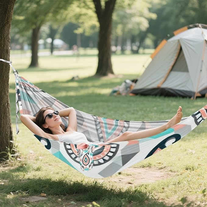 Paisley Geometric Outdoor Hammocks with Tree Straps Fabric Hammock for Camping & Hiking Essential