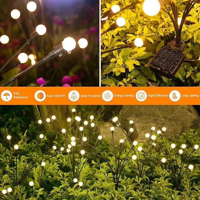 ASMAD Solar Lights Outdoor(8 Pack-64 LEDs),Solar Garden Lights,Fairy Lights | Firefly Light for Garden Decor, Outdoor lights, Outdoor Decor, Patio Decor, Gifts for Women, Gifts for Grandma, Big Bulb