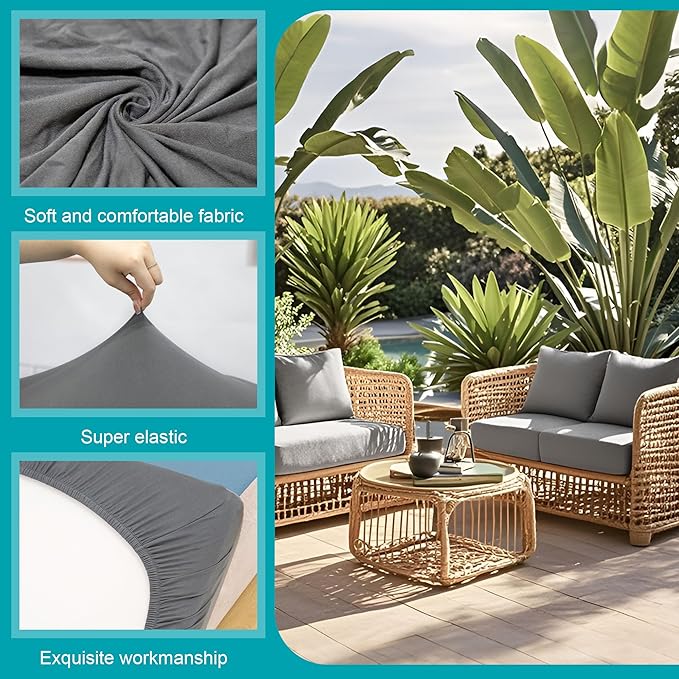 BIETYONE 14Pcs Stretch Patio Cushion Covers,Outdoor Couch Covers Replacement,Outdoor Couch & Sofa Slipcovers,for Patio Furniture Cushion Covers,Washable Reusable Furniture Protector(Grey,Cover Only)