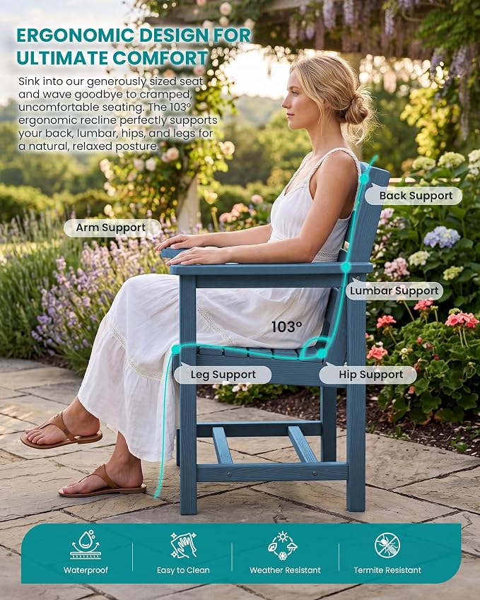 SERWALL 59" Outdoor Dining Set for 6, w/ 1 Table & 6 Chairs, Blue | Armless Patio Dining Sets for All Weather Use