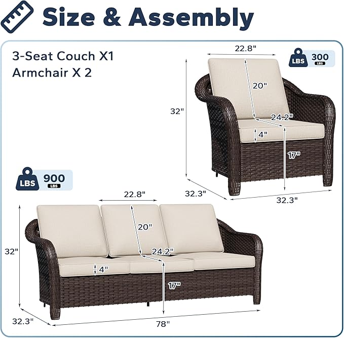 5 PCS Outdoor Conversation Set | 78" Couch, 4 Chairs, Patio Wicker Conversation Furniture with Removable Cushions for Bistro, Deck, Sunroom (Beige)