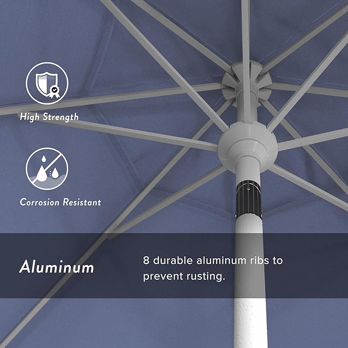 California Umbrella 7.5' Rd. Aluminum Patio Umbrella, Crank Lift, Collar Tilt, White