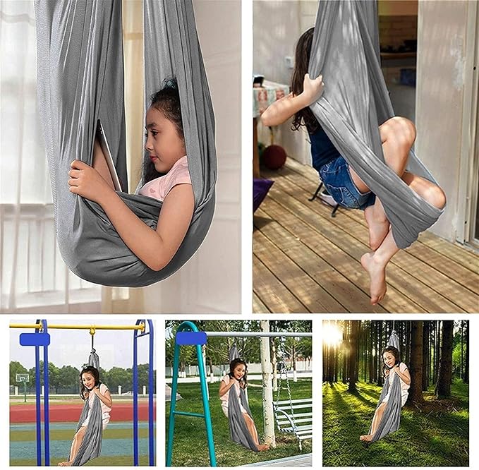 Adults Therapy Sensory Swing Hammock for Autism, with Hardware Adjustable Snuggle Cuddle Hammock Chair Has Calming Effect On Children with Special Needs (Color : Gray, Size : 150×280CM/59×110in)