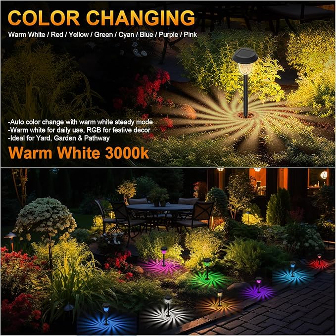 Solar Lights Outdoor Pathway, 6 Pack Waterproof Garden Pathway Lights Solar Powered, Small Outdoor Solar Stake Lights for Yard Driveway Walkway Lawn Decorative, Multicolor/Warm White LED, Auto On/Off