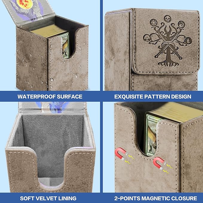 PROMAXIBINDER MTG Card Deck Box, Commander Deck Box Fits 100+ Single Sleeved Cards, Storage for TCG/MTG Crads, PU Leather Strong Magenet (Mud, Tree)