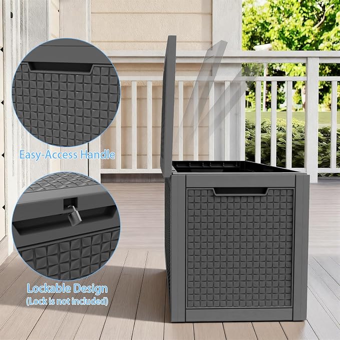 121 Gallon Outdoor Deck Box, Lockable Large Deck Box Waterproof Resin Storage Bin with Lid for Patio Furniture Cushions Garden Tools (Black, 121 Gallon)