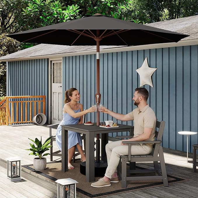BRIOPAWS 9FT Patio Umbrella with Base Included | Outdoor Table Umbrellas | Push Button Tilt & Crank | 8 Sturdy Fiberglass Ribs | Waterproof | Heavy Duty for Garden Lawn DeckBackyard & Pool