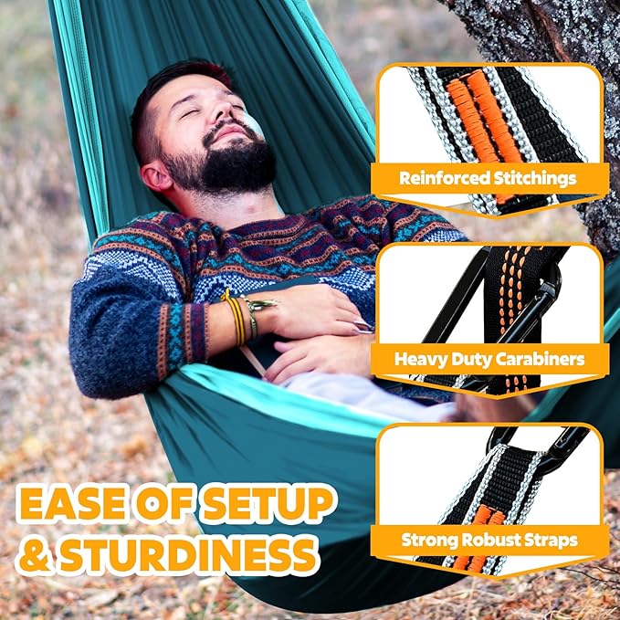 NATUREFUN Ultra-Light Travel Camping Hammock | 300kg Load Capacity,Breathable,Quick-Drying | 2 x Premium Carabiners,2 x Nylon Slings Included | Outdoor Indoor Garden