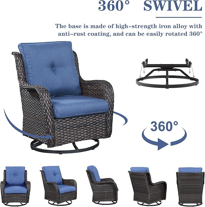 Belord Outdoor Furniture Wicker Conversation Sets - 7 Piece Patio Rattan Furniture Sets with Swivel Rocker Chairs Outdoor Sofa for Porch Deck Backyard Brown/Blue