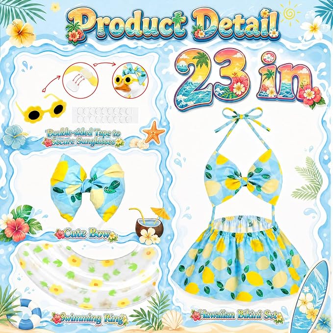 Hawaiian Porch Goose Outfits,23 Inch Bikini Porch Goose Summer Outfit | 23 in Porch Goose Outfit with Sunglasses & Swim Ring Hawaiian Porch Goose Clothes Costume for Outdoor Garden Lawn Yard Decor