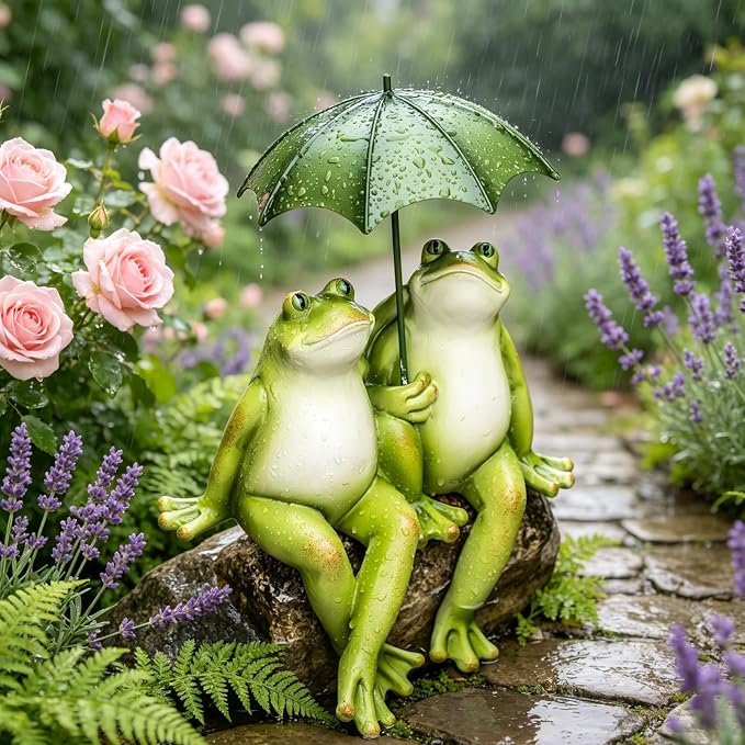 Couple Frogs Garden Outdoor Statue - Frogs Decor Garden Statue 8.5" x 11" x 6.5"