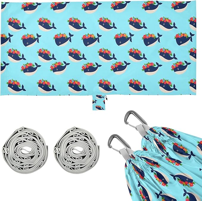 Camping Hammock Outdoor Hammocks for Outside Whales Flower Garlands Beach Trees Portable Lightweight with Pockets Tree Straps Indoor Small
