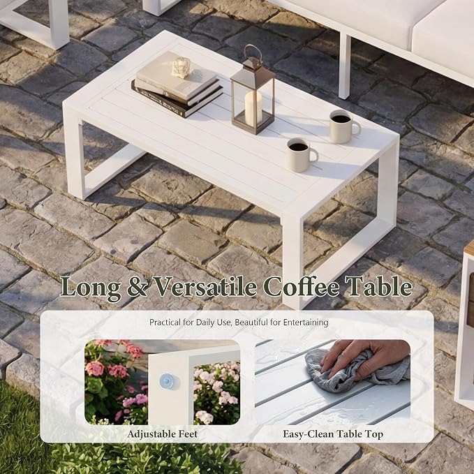 Aluminum Outdoor Patio Furniture Set, 7 Seats Outdoor Patio Sectional with 5" Plush Olefin Cushions & Sleek Design, All-Weather Conversation Sets for Backyard, Deck, Poolside