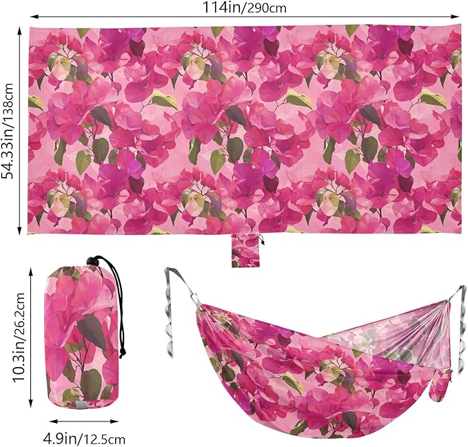 Camping Hammock Outdoor Hammocks for Outside Bougainvillea Flowers Hotpink Beach Trees Portable Lightweight with Pockets Tree Straps Indoor Small