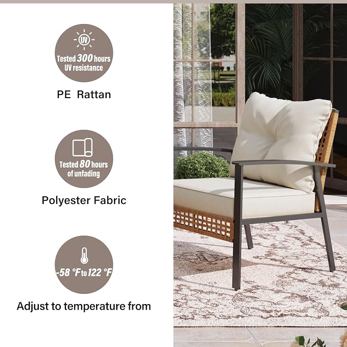 LAUSAINT HOME 6-Piece Patio Conversation Set, Luxury Oversize Patio Furniture Set with Soft Cushions and Storage Metal Coffee Table, Outdoor Furniture Sets for Backyard, Porch (with 2 Wicker Baskets)
