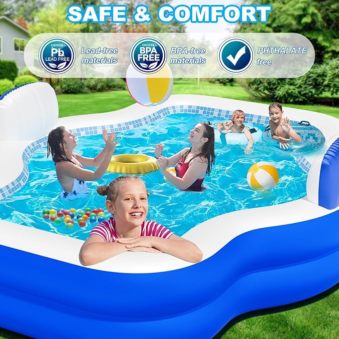 Extra Large Inflatable Swimming Pool with Seats Pump, 10.1TF X 7.5FT Blow-Up Pool Thickened Heavy Duty Family Full Sized Pool for Adults, Inflatable Pools for Garden, Backyard Summer Water Party