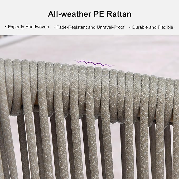 PURPLE LEAF 5 Pieces Outdoor Dining Set All Weather Wicker Patio Dining Set with Rectangular Aluminum Table and Modern Armrest Dining Chairs for Garden Deck Backyard Kitchen, Champagne