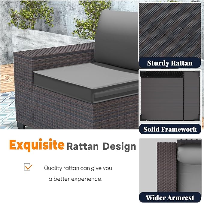 Patio Furniture Set 7 Pieces Outdoor Furniture Patio Conversation Set w/43in Aluminum Gas Fire Pit,PE Rattan Wicker 7 Pcs Outdoor Sofa Set w/55000 BTU Propane Fire Pit Table,Grey